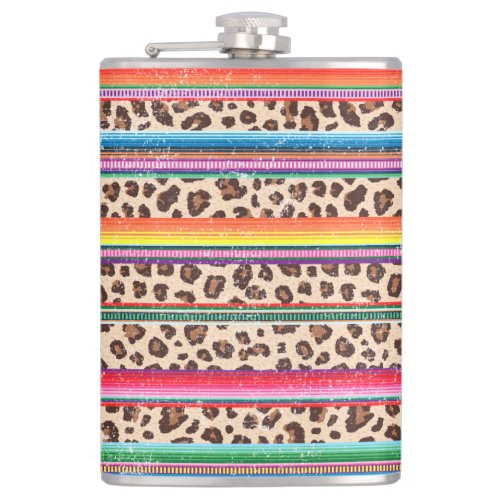 Rainbow Leopard Print Modern Girly Animal Pattern Flask