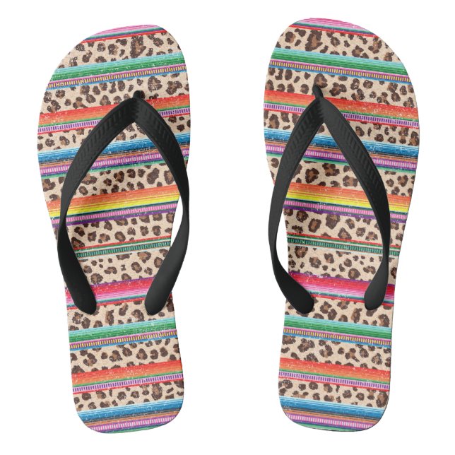 Rainbow Leopard Print Modern Girly Animal Pattern Flip Flops (Footbed)