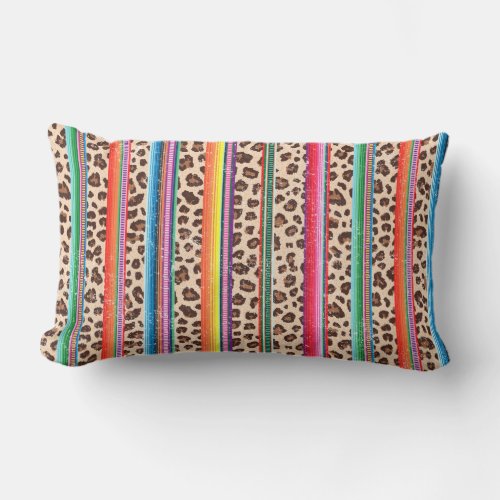 Rainbow Leopard Print Modern Girly Animal Pattern Lumbar Pillow