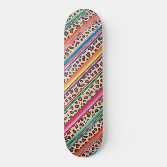 Rainbow Leopard Print Modern Girly Animal Pattern Skateboard (Front)