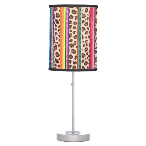 Rainbow Leopard Print Modern Girly Animal Pattern Table Lamp