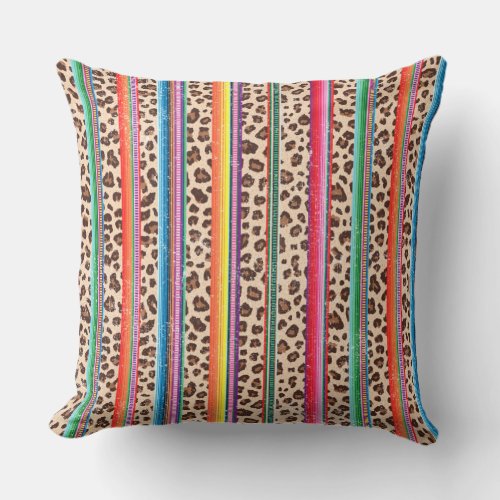 Rainbow Leopard Print Modern Girly Animal Pattern Throw Pillow