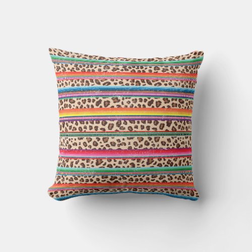 Rainbow Leopard Print Modern Girly Animal Pattern Throw Pillow