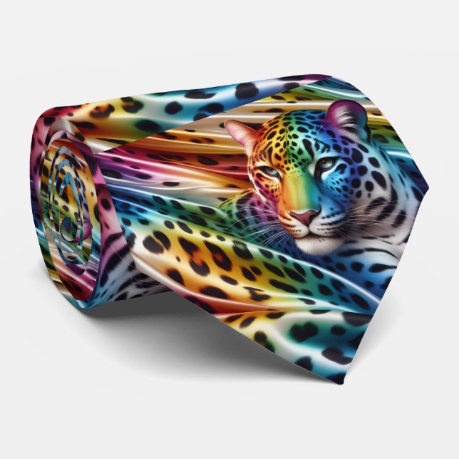 Rainbow Leopard Print Neck Tie (Rolled)