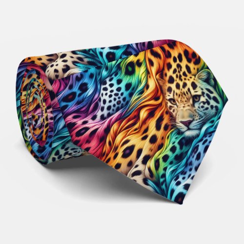 Rainbow Leopard Print Neck Tie