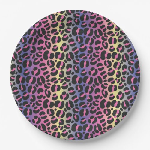 Rainbow Leopard Print Paper Plates