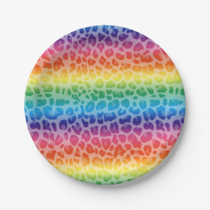 Rainbow leopard print pattern paper plates