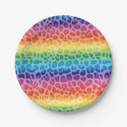 Rainbow leopard print pattern paper plates