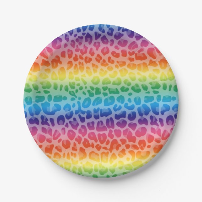 Rainbow leopard print pattern paper plates (Front)