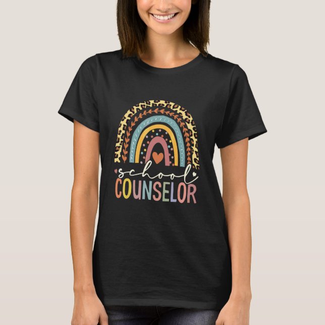 Rainbow Leopard Print School Counselor Back To Sch T-Shirt (Front)