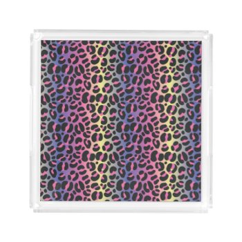 Rainbow Leopard Print Shower Curtain Acrylic Tray by imaginarystory at Zazzle