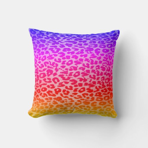 Rainbow Leopard Print Skin Pattern Throw Pillow