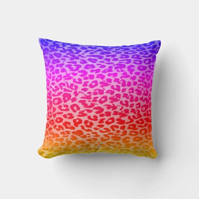 Rainbow Leopard Print Skin Pattern Throw Pillow (Front)