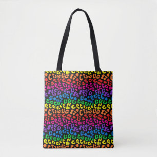 Rainbow Leopard Print Tote Bag
