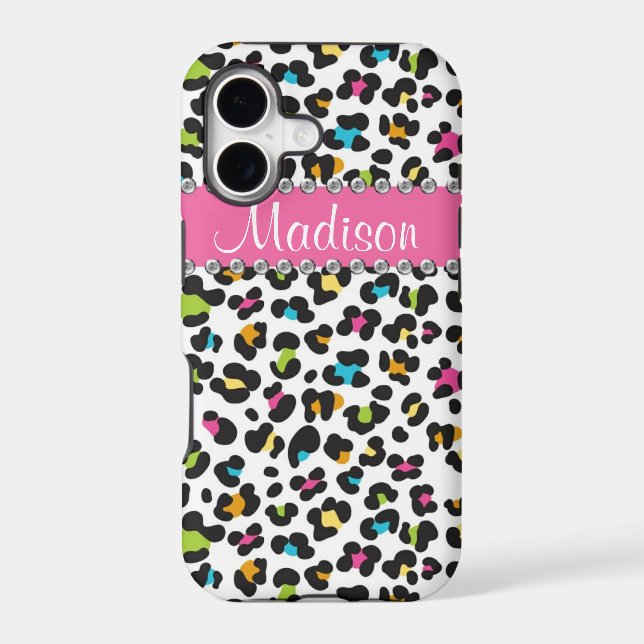 Rainbow Leopard Rhinestone Leopard BLING iPhone Case (Back)
