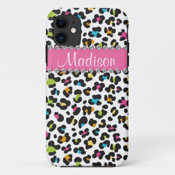 Rainbow Leopard Rhinestone Leopard Bling Iphone Iphone 11 Case by brookechanel at Zazzle
