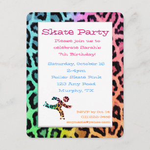 Rainbow Leopard Roller Skate Birthday Invitation