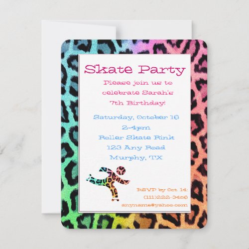 Rainbow Leopard Roller Skate Birthday Invitation