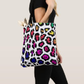 Personalise this pink leopard rainbow print tote bag