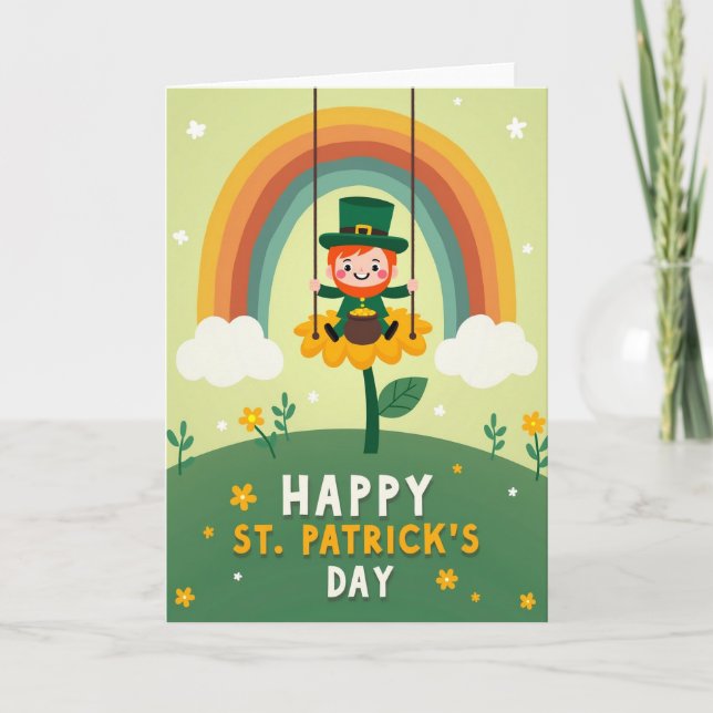 Rainbow Leprechaun Flower Card (Front)
