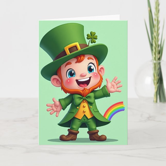 Rainbow Leprechaun St Patricks Card (Front)
