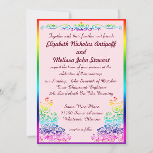 Rainbow Lesbian Elegant Stylish Pride Wedding Invitation