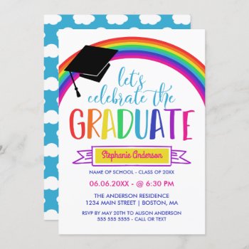 Rainbow Let's Celebrate The Graduate Invitation by Paperpaperpaper at Zazzle