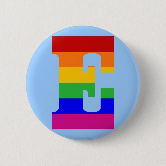 Rainbow Letter E Pinback Button (Front)