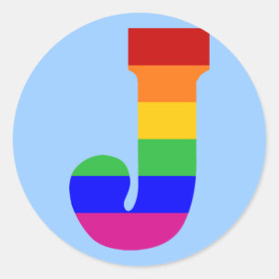 Rainbow Letter J Classic Round Sticker
