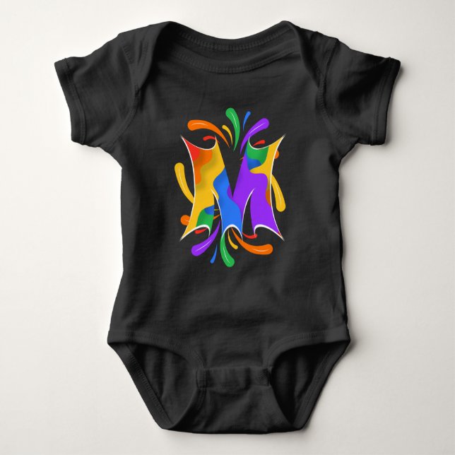 Rainbow Letter M Monogram Abstract Baby Bodysuit (Front)