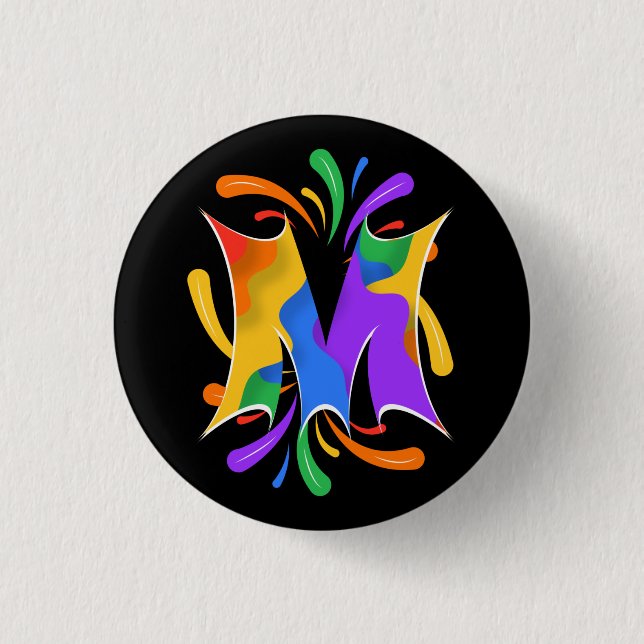 Rainbow Letter M Monogram Abstract Button (Front)