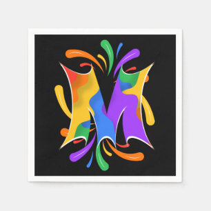 Rainbow Letter M Monogram Abstract Napkins