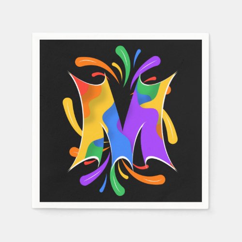 Rainbow Letter M Monogram Abstract Napkins