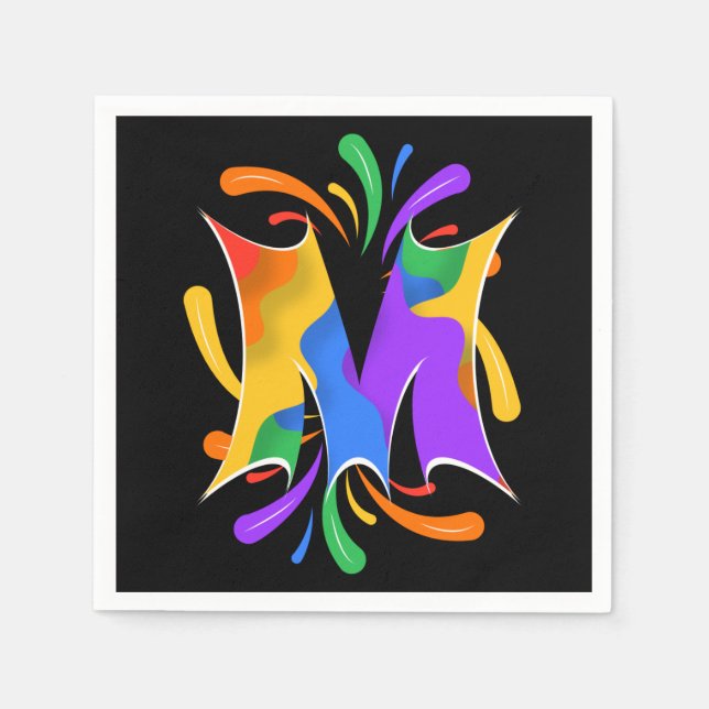 Rainbow Letter M Monogram Abstract Napkins (Front)