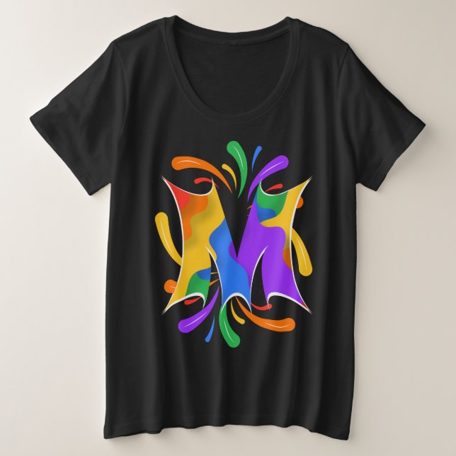 Rainbow Letter M Monogram Abstract Plus Size T-Shirt (Design Front)