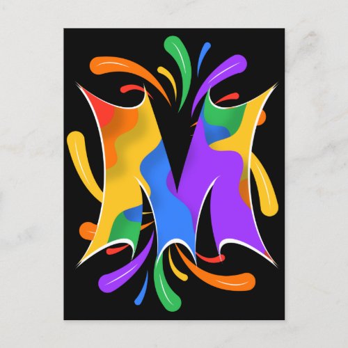 Rainbow Letter M Monogram Abstract Postcard