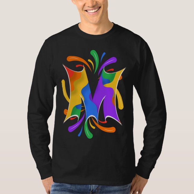 Rainbow Letter M Monogram Abstract T-Shirt (Front)