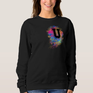 Rainbow Letter U Initial Monogrammed Colorful Pink Sweatshirt