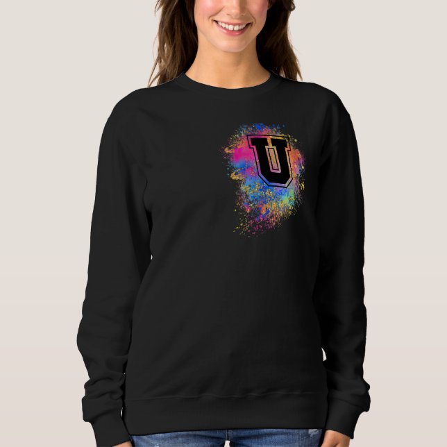 Rainbow Letter U Initial Monogrammed Colorful Pink Sweatshirt (Front)