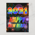 [ Thumbnail: Rainbow Letters "2021" + "Happy New Year!" Postcard ]