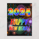 [ Thumbnail: Rainbow Letters "2024" + "Happy New Year!" Postcard ]
