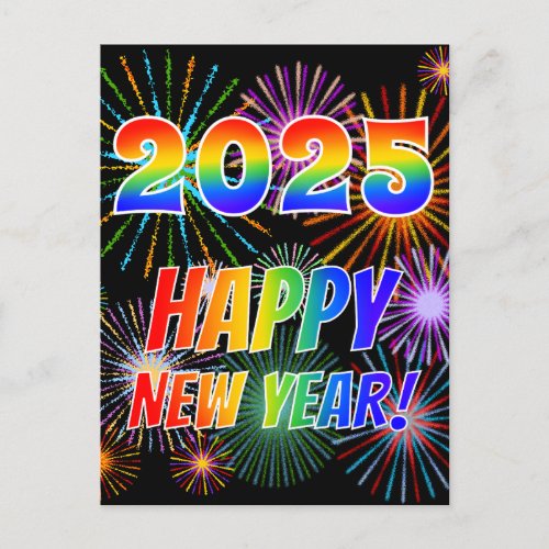 Rainbow Letters 2025  HAPPY NEW YEAR Postcard