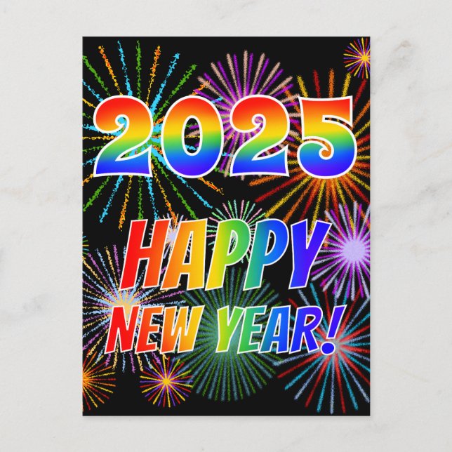 Rainbow Letters "2025" + "HAPPY NEW YEAR!" Postcard (Front)