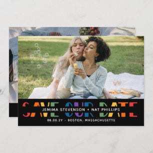 Rainbow Letters Black LGBTQ+ Typography Photo Save Save The Date