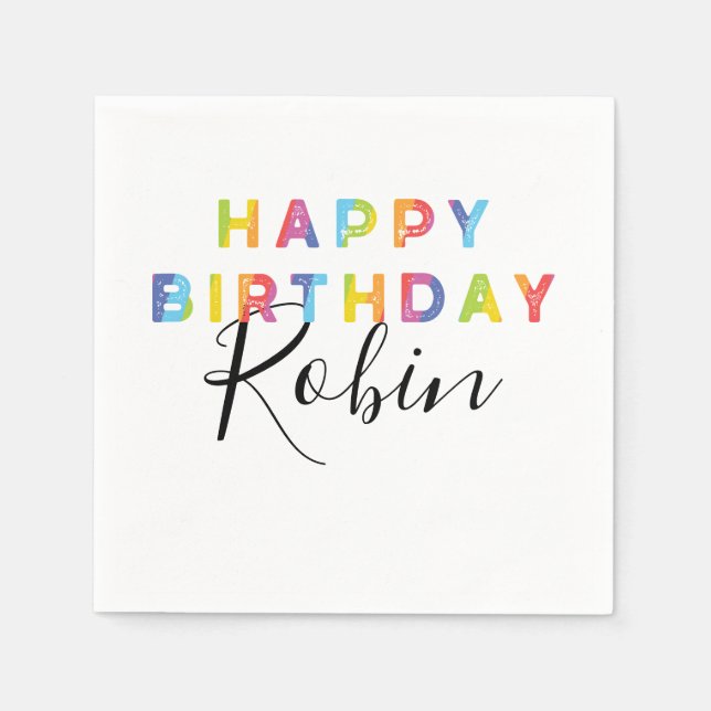 Rainbow Letters Happy Birthday Paper Party Napkins (Front)