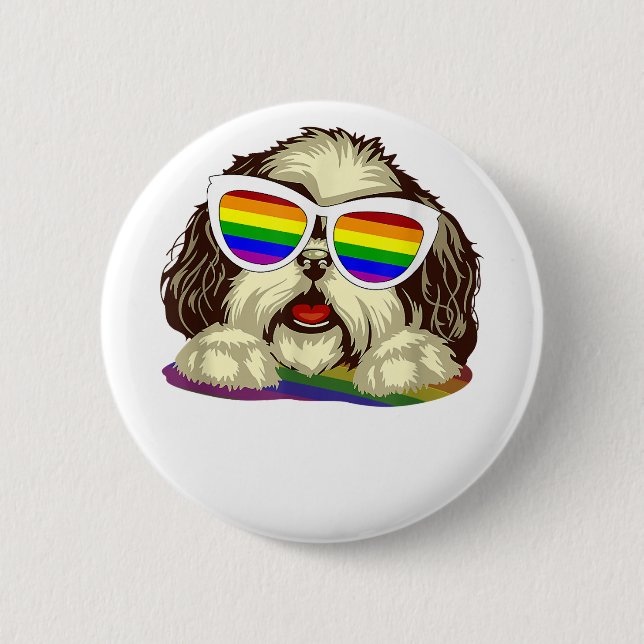 Rainbow LGBT Flag Gay Pride Shih Tzu Dog  Copy Button (Front)