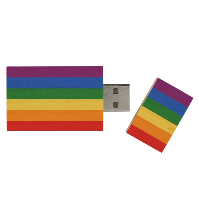 Rainbow (LGBT) Flag Wood Flash Drive (Opened)