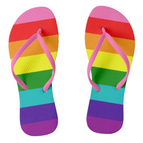 Rainbow LGBT gay flag Adult Flip Flops Slim Straps