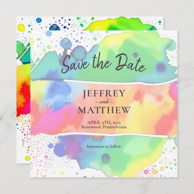 Rainbow LGBT Gay Lesbian Watercolor Save the Date (Front/Back)