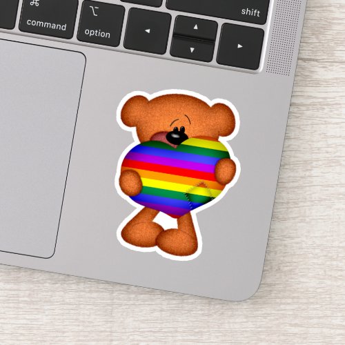 Rainbow LGBT Gay Pride Teddy Bear Love Heart Sticker